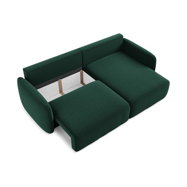 Tamsiai žalios spalvos sulankstoma/su sandėliavimo vieta kampinė sofa iš velveto (su dešiniuoju kampu/su gultu) Kalena – Makamii-image-4