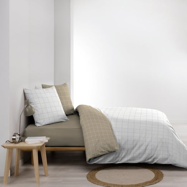 Baltos spalvos/smėlio spalvos iš medvilnės dvigulė patalynė 200x200 cm Cadria – douceur d'intérieur-image-4