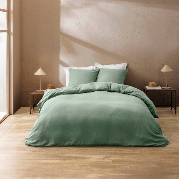 Žalios spalvos iš medvilnės dvigulė patalynė 3 dalių 240x220 cm Clara – douceur d'intérieur