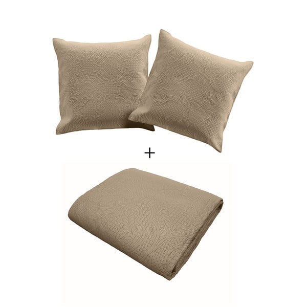 Iš mikropluošto dygsniuotas lovatiesės ir pagalvės užvalkalų rinkinys smėlio spalvos 240x220 cm Romane – douceur d'intérieur-image-2