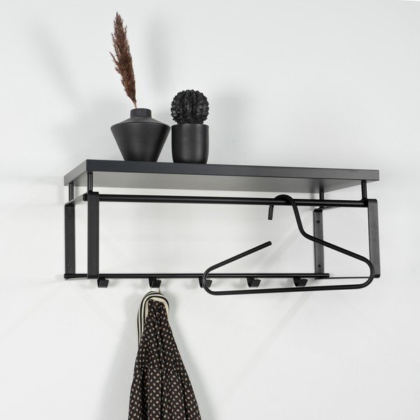 Juodos spalvos iš metalo sieninė lentyna su lentyna 70 cm Rex – Spinder Design-image-1