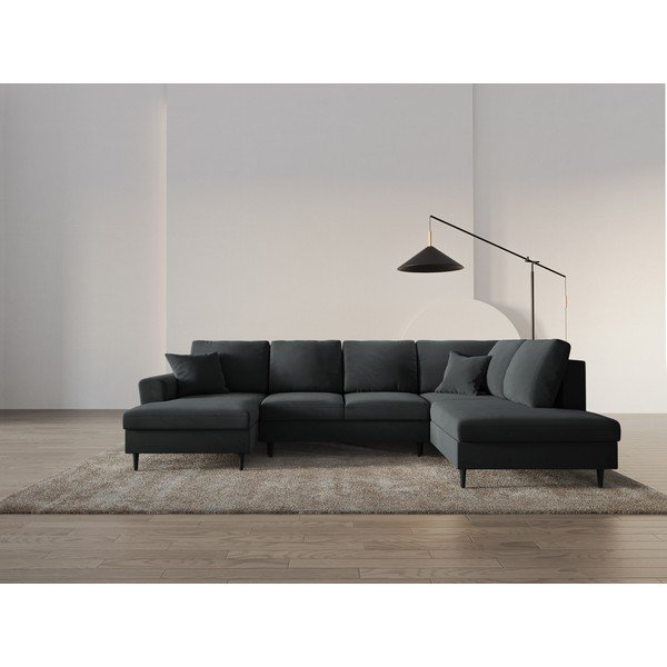 Tamsiai pilkos spalvos iš velveto sulankstoma/su sandėliavimo vieta kampinė sofa (su dešiniuoju kampu/„U“ formos) Kyoto – Cosmopolitan Design-image-1