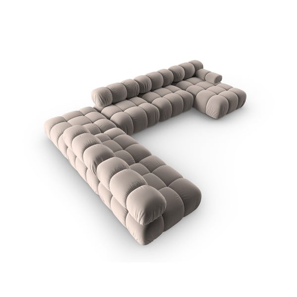 Iš velveto modulinė kampinė sofa šviesiai rudos spalvos (su kairiuoju kampu/„U“ formos) Bellis – Micadoni -image-4