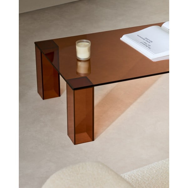 Rudos spalvos iš stiklo kavos staliukas 60x140 cm Adularia – Kave Home-image-2