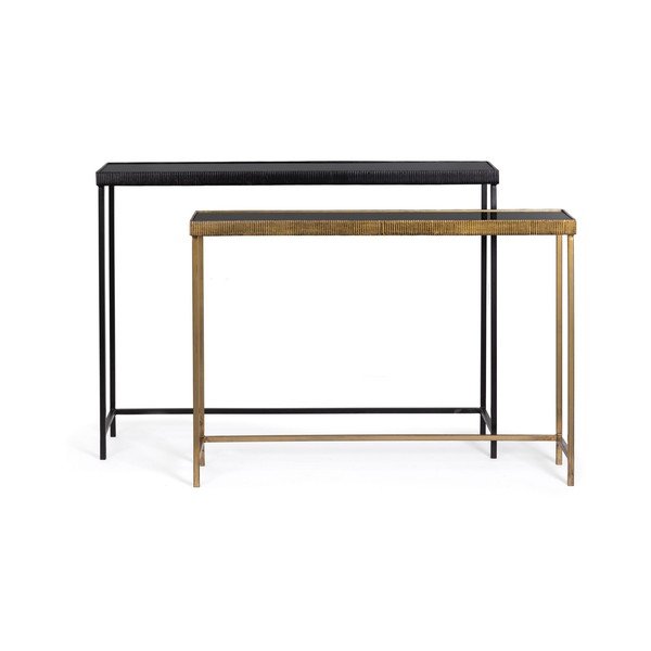 Juodos spalvos/auksinės spalvos konsoliniai staliukai 2 vnt. su stikliniu stalviršiu 26x107 cm Yamir – Bizzotto