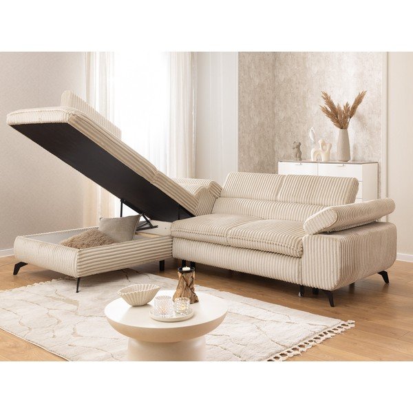 Smėlio spalvos kampinė sofa iš kordinio velveto (su kairiuoju kampu/„L“ formos) Marbeya  – Ropez-image-4