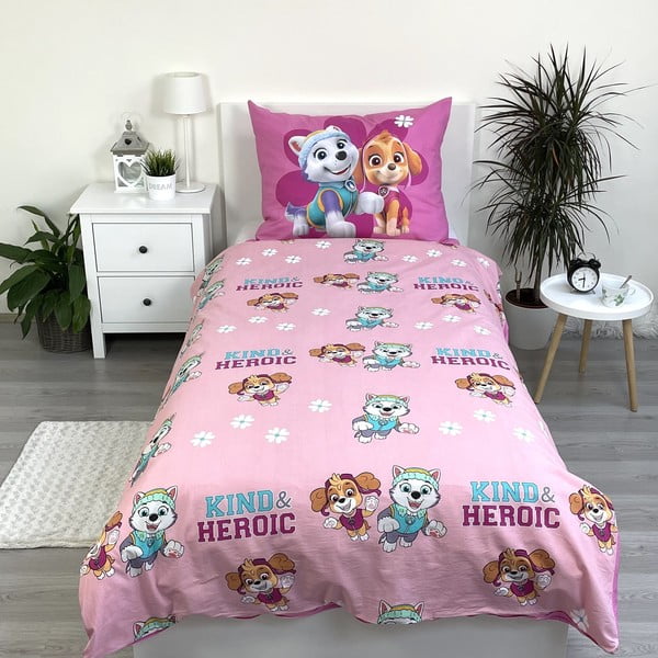 Rožinės spalvos iš medvilnės viengulė vaikiška patalynė 140x200 cm Paw Patrol "Heroic" – Jerry Fabrics-image-2