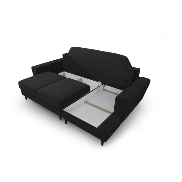 Juodos spalvos iš velveto sulankstoma/su sandėliavimo vieta kampinė sofa (su dešiniuoju kampu/su gultu) Kyoto – Cosmopolitan Design-image-3