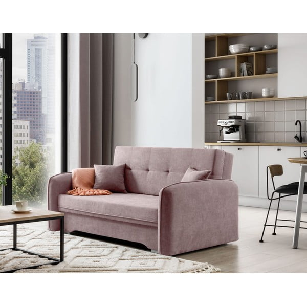 Rožinės spalvos iš šenilinio audinio sulankstoma/su sandėliavimo vieta sofa 155 cm Laine – ELTAP-image-3