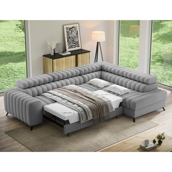 Pilkos spalvos kampinė sofa iš velveto (su dešiniuoju kampu/„L“ formos) Kanedo – ELTAP-image-4