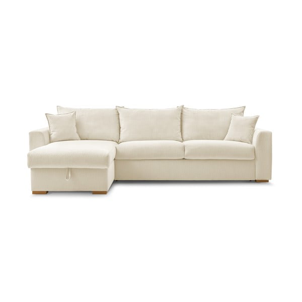 Iš kordinio velveto sulankstoma kampinė sofa kreminės spalvos (kintama) Augustin – Bobochic Paris