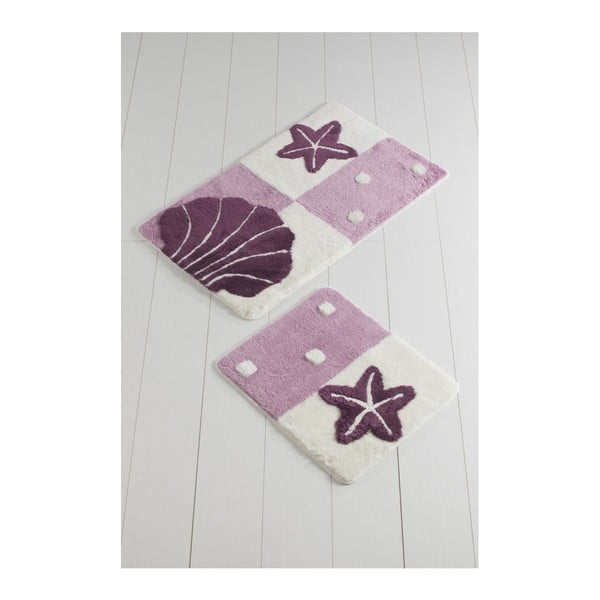 2 violetinės ir baltos spalvų vonios kilimėlių rinkinys Deniz Yildizi