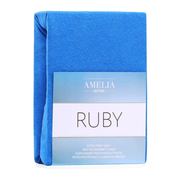 Mėlyna elastinga paklodė dvigulei lovai AmeliaHome Ruby Siesta, 180/200 x 200 cm-image-2