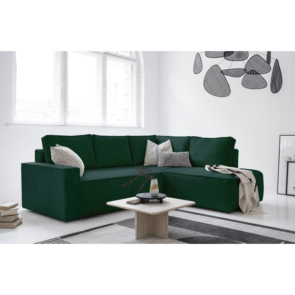 Iš kordinio velveto sulankstoma kampinė sofa tamsiai žalios spalvos (su dešiniuoju kampu) Brave Dave – Miuform-image-3