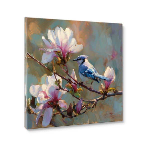 Spausdintas paveikslas tapyba ant drobės 32x32 cm Bluejay & Blossom – Styler-image-3