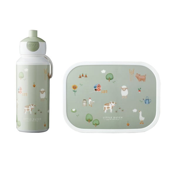 Šviesiai žalios spalvos iš plastiko vaikiškos pietų dėžutės 2 vnt. Little Farm by Little Dutch – Mepal
