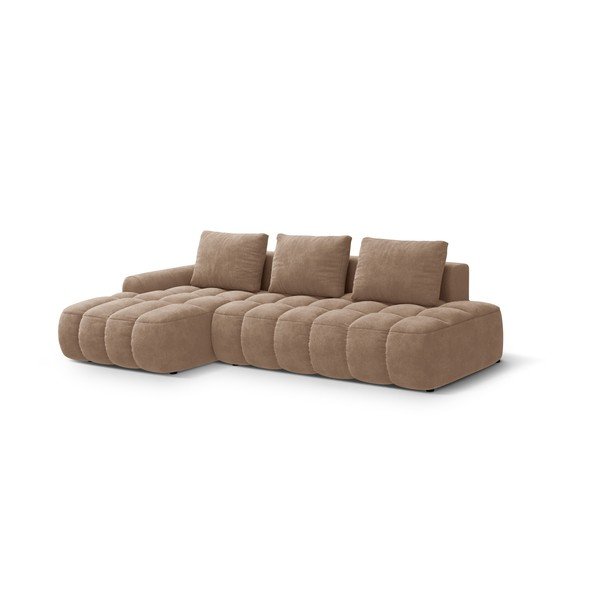 Šviesiai rudos spalvos iš velveto sulankstoma/su sandėliavimo vieta kampinė sofa (su kairiuoju kampu/su gultu) Linz – Cosmopolitan Design-image-2