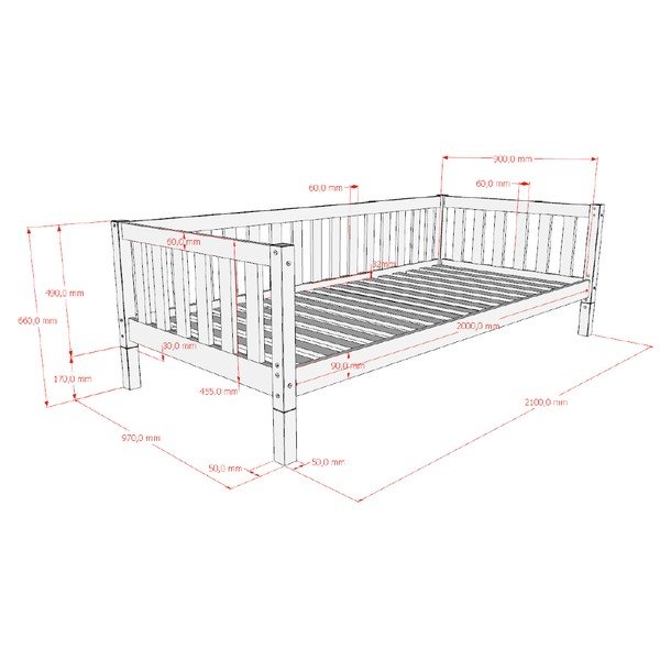 Natūralios spalvos iš pušies masyvo vaikiška lova su lovos grotelėmis 90x200 cm Dallas – Vipack-image-4
