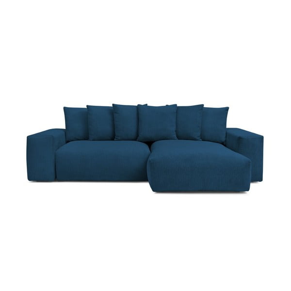 Mėlynos spalvos iš kordinio velveto sulankstoma/su sandėliavimo vieta kampinė sofa Voltaire – Bobochic Paris