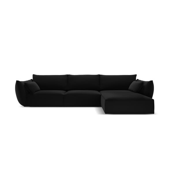 Juodos spalvos iš velveto kampinė sofa (su dešiniuoju kampu/su gultu) Vanda – Mazzini Sofas