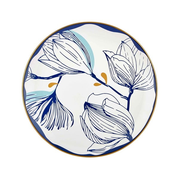 6 baltos spalvos porceliano vakarienės lėkščių rinkinys su mėlynomis gėlėmis Mia Bloom, ⌀ 26 cm
