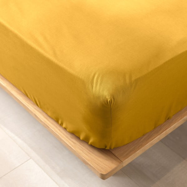 Paklodė iš organiškos medvilnės geltonos spalvos su guma 180x200 cm Biolina – douceur d'intérieur