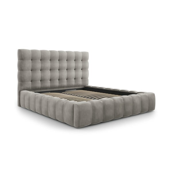 Dvigulė lova šviesiai pilkos spalvos audiniu dengta su sandėliavimo vieta su lovos grotelėmis 200x200 cm Bali – Cosmopolitan Design