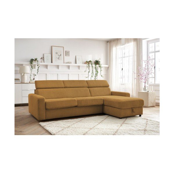Iš kordinio velveto sulankstoma kampinė sofa garstyčių spalvos (kintama) Monaco – Bobochic Paris-image-1