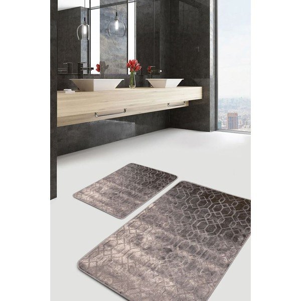 Pilkos spalvos iš velveto vonios kilimėliai 2 vnt. 60x100 cm – Mila Home-image-1