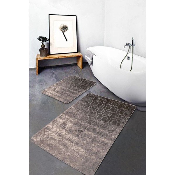 Pilkos spalvos iš velveto vonios kilimėliai 2 vnt. 60x100 cm – Mila Home-image-2
