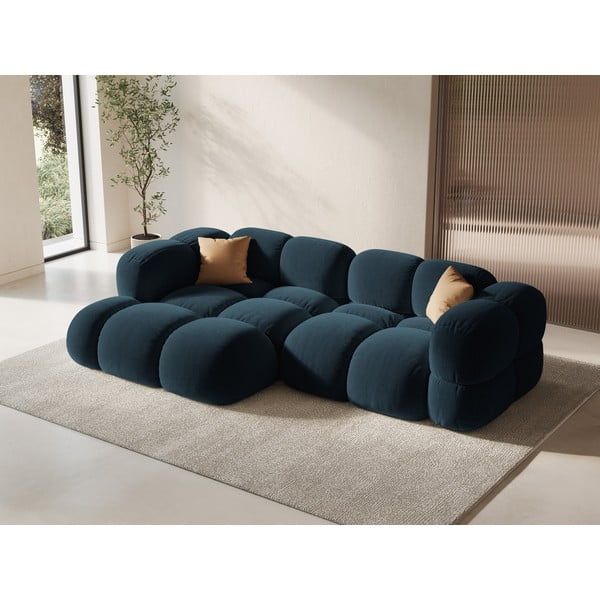 Tamsiai mėlynos spalvos iš velveto kampinė sofa (su kairiuoju kampu/su gultu) Loretto – Cosmopolitan Design-image-1