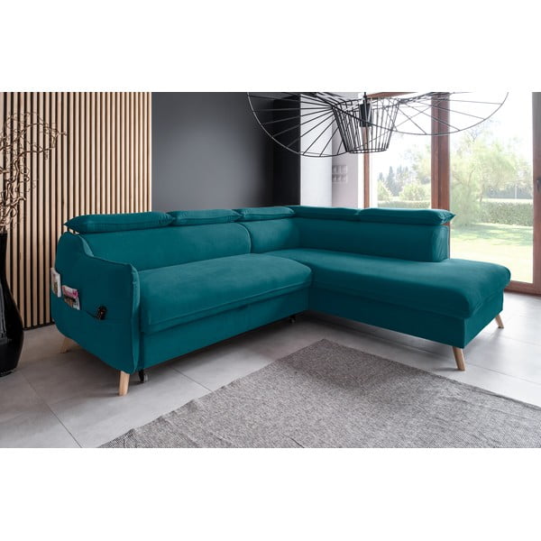 Sulankstoma kampinė sofa iš velveto turkio spalvos (su dešiniuoju kampu) Sweet Harmony – Miuform-image-3