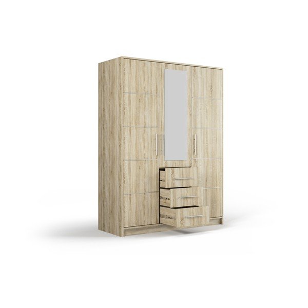 Ąžuolo dekoro spinta su veidrodžiu 147x200 cm Derry - Cosmopolitan Design-image-3