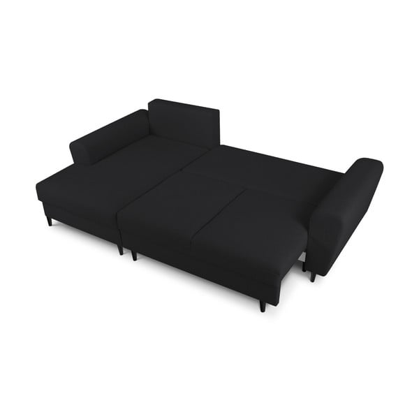 Juodos spalvos iš boucle sulankstoma/su sandėliavimo vieta kampinė sofa (su kairiuoju kampu/su gultu) Kyoto – Cosmopolitan Design-image-2