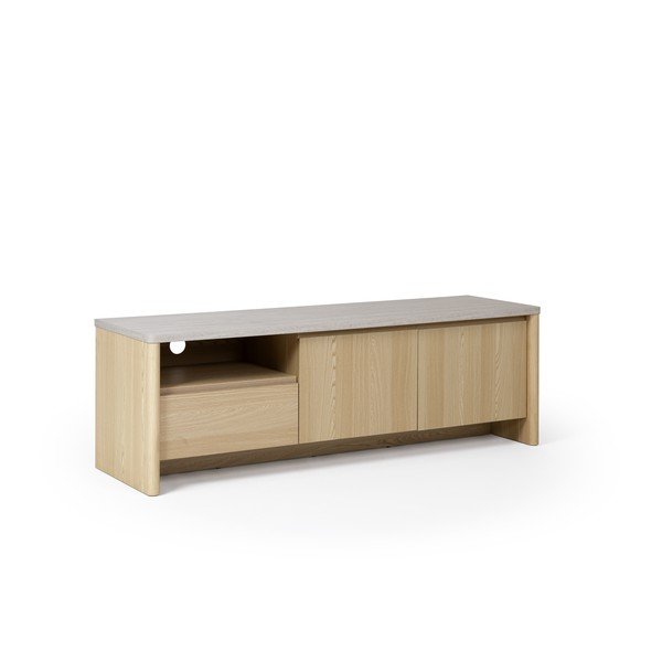 Baltos spalvos/šviesios natūralios spalvos TV spintelė iš ąžuolo 153x50x45 cm Dore – Marckeric-image-4