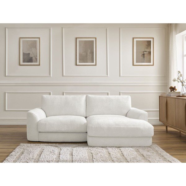 Baltos spalvos kampinė sofa iš šenilinio audinio (su dešiniuoju kampu/su gultu) Leonore – Bobochic Paris-image-1