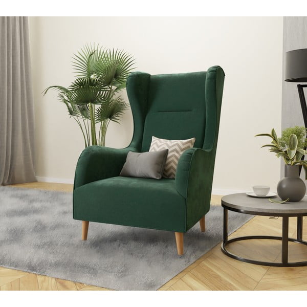 Krėslas tamsiai žalios spalvos su atlošu iš velveto Carole – Ropez-image-3