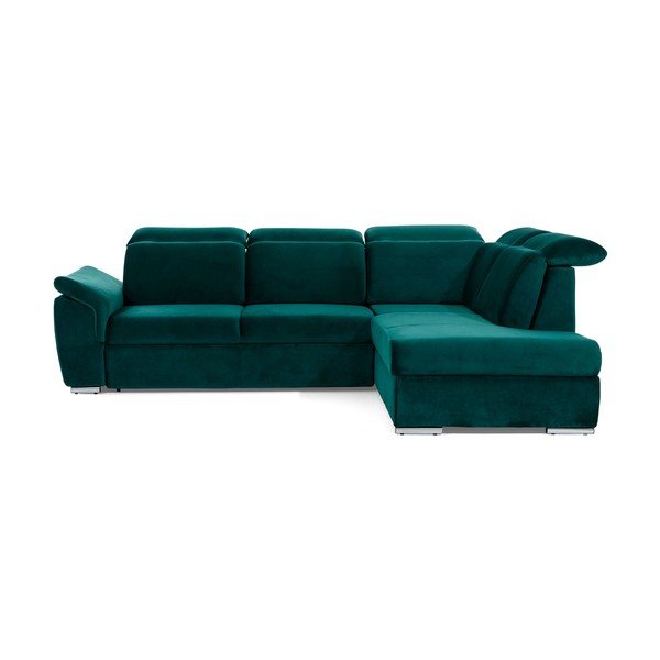 Žalios spalvos iš velveto sulankstoma/su sandėliavimo vieta kampinė sofa (su dešiniuoju kampu/„L“ formos) Loreto – ELTAP