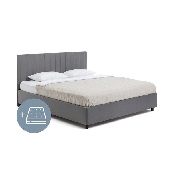 Pilka minkšta dvigulė lova su čiužiniu ir grotelėmis 180x200 cm Myra Slim Line - Bonami Selection