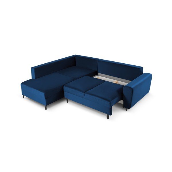 Mėlynos spalvos iš velveto sulankstoma/su sandėliavimo vieta kampinė sofa (su kairiuoju kampu/„L“ formos) Kyoto – Cosmopolitan Design-image-3