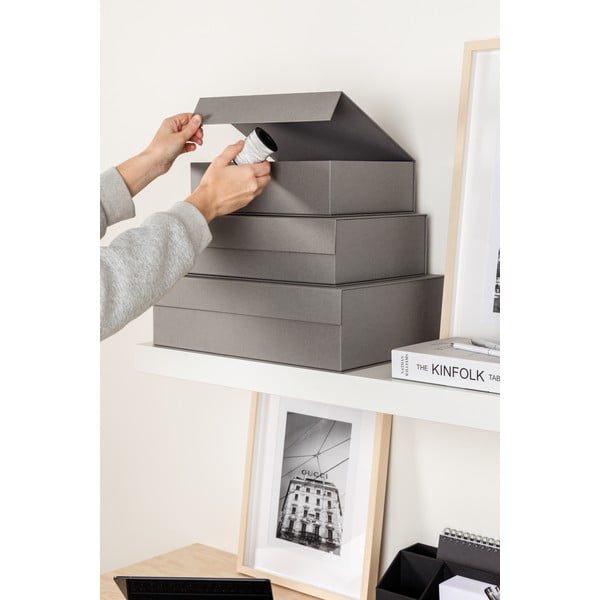 Pilkos spalvos iš kartono daiktadėžės su dangčiu 3 vnt. 42,5x29,5x13 cm Kian Paper Laminate – Bigso-image-2