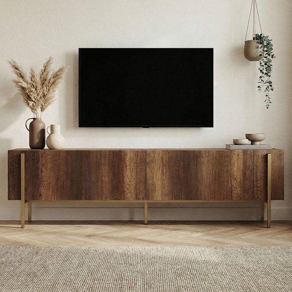 Tamsios natūralios spalvos TV spintelė iš riešutmedžio 180x45x30 cm Nexus – Kalune Design-image-3