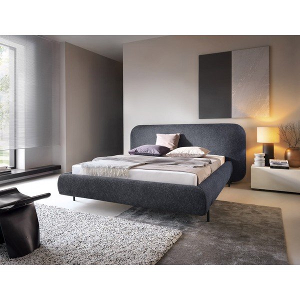 Mėlynos spalvos dvigulė lova dengta audiniu su sandėliavimo vieta su lovos grotelėmis 180x200 cm Pointt – ELTAP-image-1