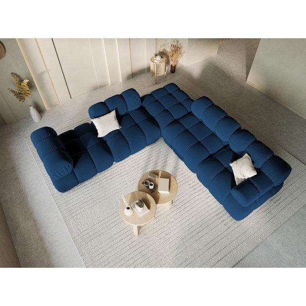 Modulinė taburetė mėlynos spalvos iš velveto Bellis – Micadoni Home-image-1