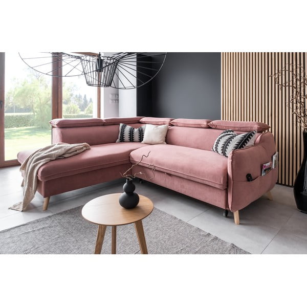 Sulankstoma kampinė sofa iš velveto šviesiai rožinės spalvos (su kairiuoju kampu) Sweet Harmony – Miuform-image-4