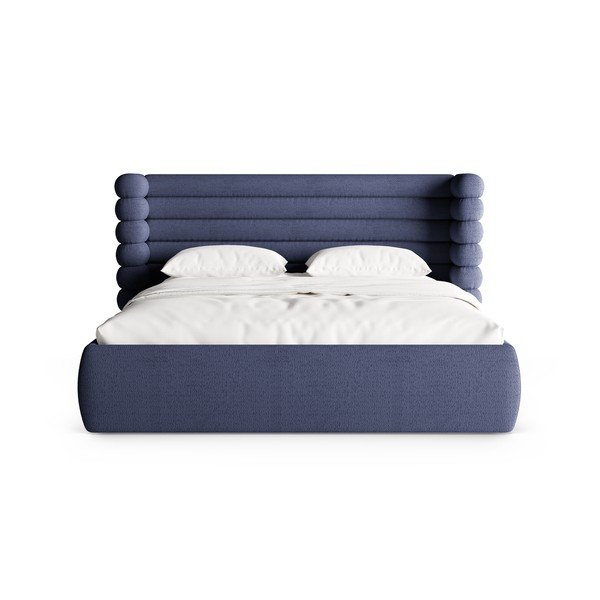 Mėlynos spalvos dvigulė lova audiniu dengta su sandėliavimo vieta su lovos grotelėmis 180x200 cm Mount – Micadoni -image-4