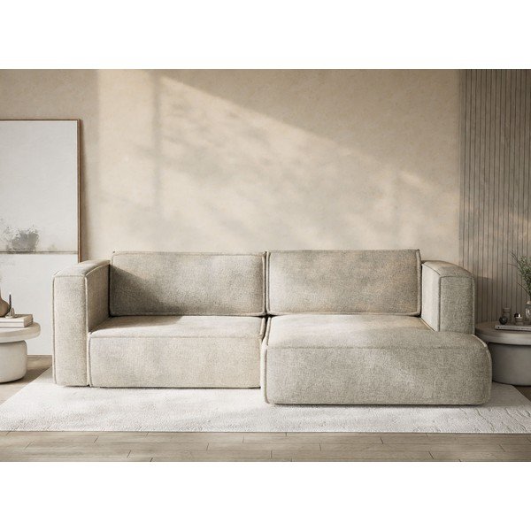 Smėlio spalvos sulankstoma/su sandėliavimo vieta kampinė sofa iš šenilinio audinio (su dešiniuoju kampu/su gultu) Velto – Maison de Rêve-image-1