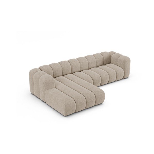 Smėlio spalvos kampinė sofa iš šenilinio audinio (su kairiuoju kampu/su gultu) Lupine – Micadoni -image-2
