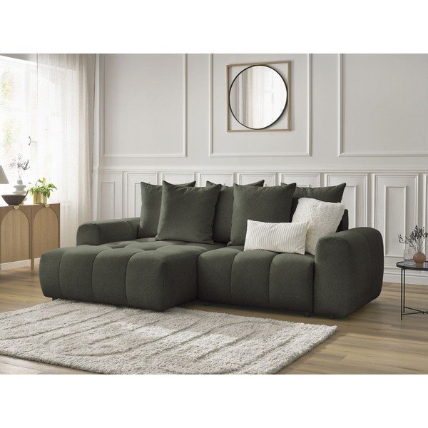 Khaki spalvos sulankstoma/su sandėliavimo vieta kampinė sofa iš šenilinio audinio (su kairiuoju kampu/su gultu) Roxelane – Bobochic Paris-image-3