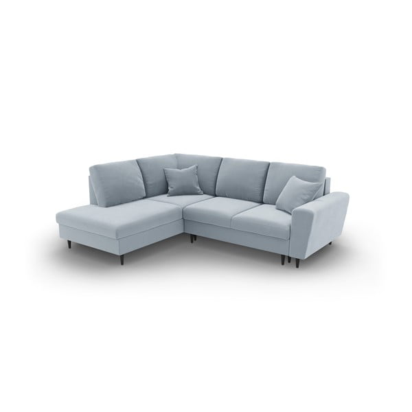 Šviesiai mėlynos spalvos iš velveto sulankstoma/su sandėliavimo vieta kampinė sofa (su kairiuoju kampu/„L“ formos) Kyoto – Cosmopolitan Design-image-2